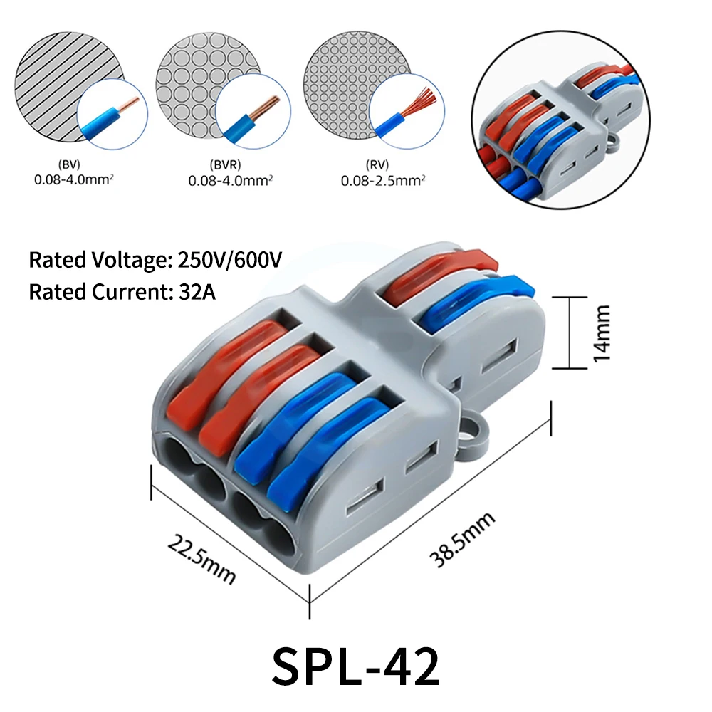 (10 шт.) SPL-1 SPL-2 SPL-3 SPL-4 SPL-5 Быстрая клеммная колодка SPL-42 SPL-62 SPL-82 Проводной разъем SPL-63 SPL-93 Лампа SPL-102 SPL-122 Цвет сращивания